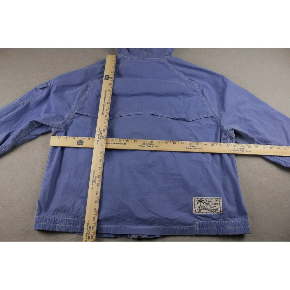 Polo Ralph Lauren Hooded Jacket Blue Big Pony 3 Patch Y2K Vintage XL Distressed
